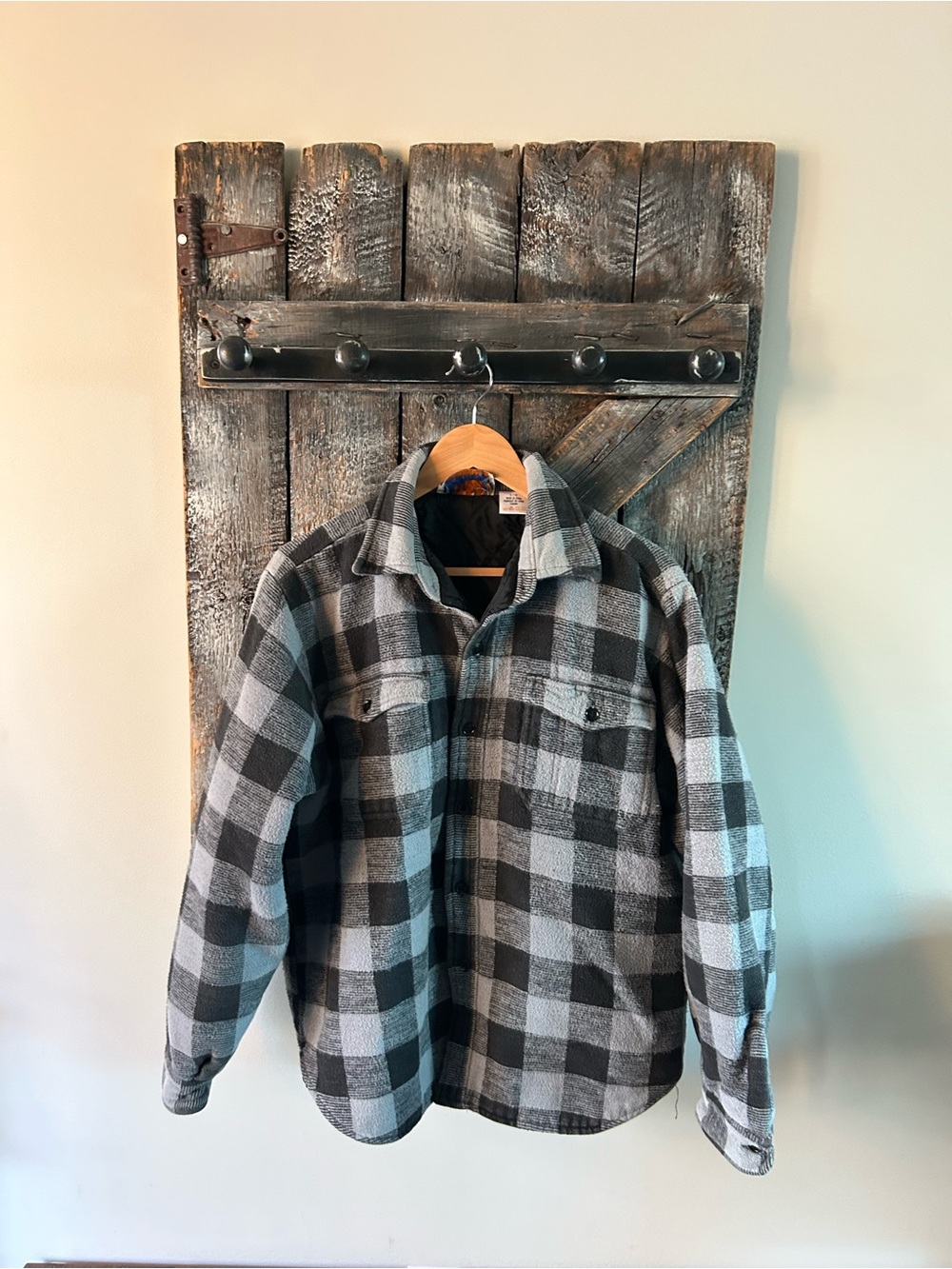 Men's Vintage Mark Workwear Gray & Black Plaid Flannel Lined Jacket